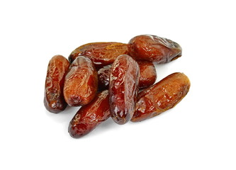 Dried dates over white background. Heap of dried dates isolated on white background.