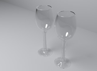 The realistic clear wine glass on grey background