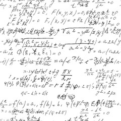Math seamless board with handwritten mathematical and physics formulas and proves. Vector