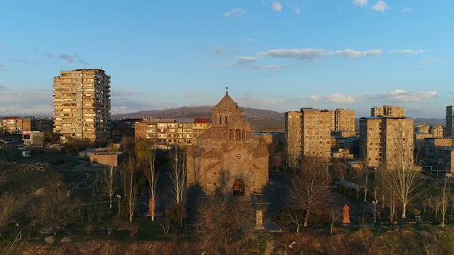 Aerial view of St. Sarkis Church, Armenia - Yerevan - Nor Nork - Aerial shot 4K