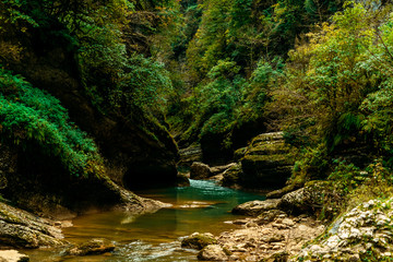 the wilderness of the cliff of the mountain river