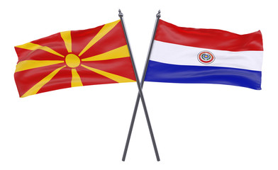 Macedonia and Paraguay, two crossed flags isolated on white background. 3d image