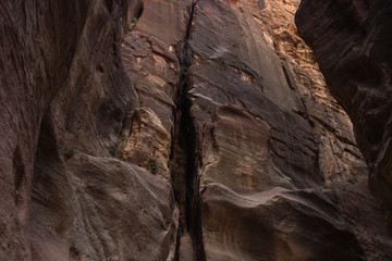 canyon natural place background with narrow path way for discovering and explore in darkness twilight lighting between steep rocky walls