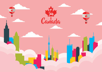 Happy Canada Independence day Poster With Cityscape Canada