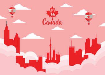 Happy Canada Independence day Poster With Cityscape Canada