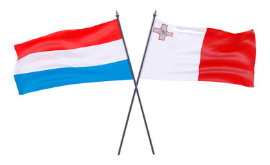 Fototapeta na wymiar Luxembourg and Malta, two crossed flags isolated on white background. 3d image
