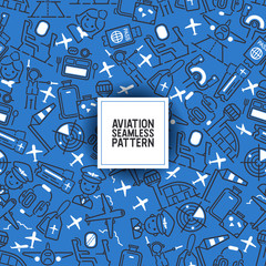 Aviation vector seamless pattern flight crew air-hostess pilot people traveling on aircraft plane airplane flying to airport illustration avia transportation backdrop airliner design background