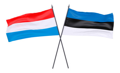 Luxembourg and Estonia, two crossed flags isolated on white background. 3d image