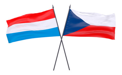 Luxembourg and Czech Republic, two crossed flags isolated on white background. 3d image