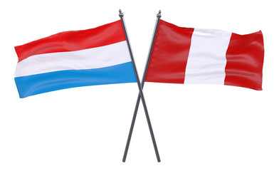 Fototapeta na wymiar Luxembourg and Peru, two crossed flags isolated on white background. 3d image