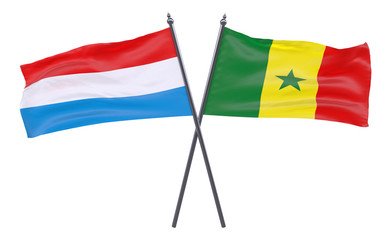 Luxembourg and Senegal, two crossed flags isolated on white background. 3d image