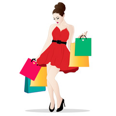 Girl is shopping vector art