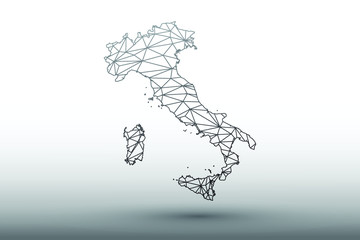 Italy map vector of black color geometric connected lines using triangles on light background illustration meaning strong network