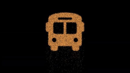 Symbol regular bus appears from crumbling sand. Then crumbles down. Alpha channel Premultiplied - Matted with color black - Powered by Adobe