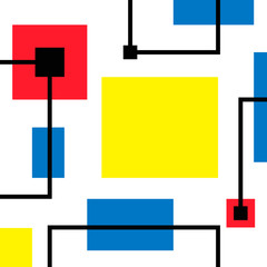 Abstract polygonal background with rectangular shapes, colorful mosaic pattern, retro bauhaus de stijl design