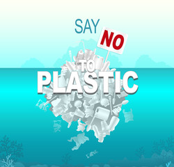 Рlastic ocean pollution concept. Earth Day concept. Plastic debris contaminating the seabed and coral reefs. Ecological disaster of plastic trash in the ocean.