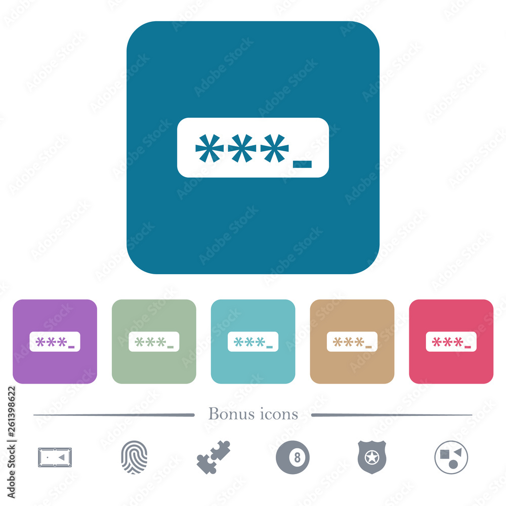 Poster pin code flat icons on color rounded square backgrounds