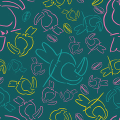 yellow line tucan bird background seamless pattern
