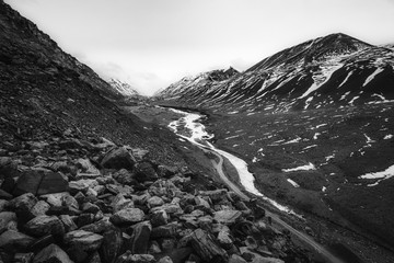 Evening on Himalayan Mountains in black and white