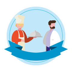 couple of professional workers with ribbon frame