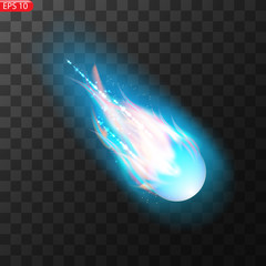 Vector illustration of realistic falling comet. Isolated transparent background. Shooting star, meteor © Максим Славов