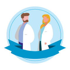 couple of professional workers with ribbon frame