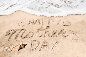 Happy Mothers day beach background with handwritten lettering - 261404077