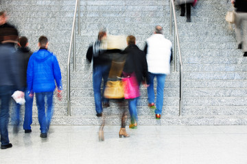 Office Worker Walking Up Stairs, Motion Blur