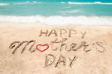 Happy Mothers day beach background with handwritten lettering