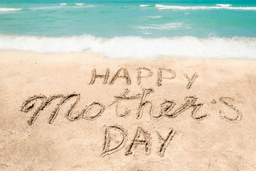 Happy Mothers day beach background with handwritten lettering