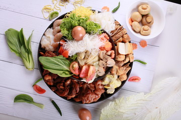 Hot pot with meat with Vegetable. 