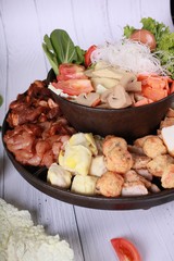 Hot pot with meat with Vegetable. 