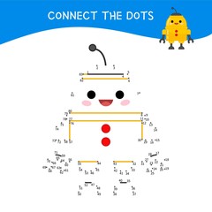 Educational game for kids. Dot to dot game for children. Cartoon cute robot.