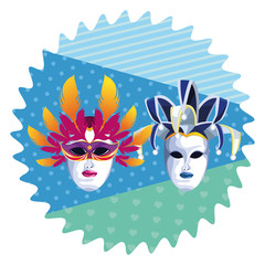 masks with feathers round icon