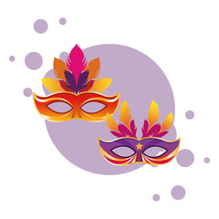 masks with feathers round icon