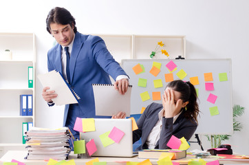 Two colleagues employees working in the office 