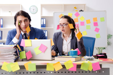 Two colleagues employees working in the office 
