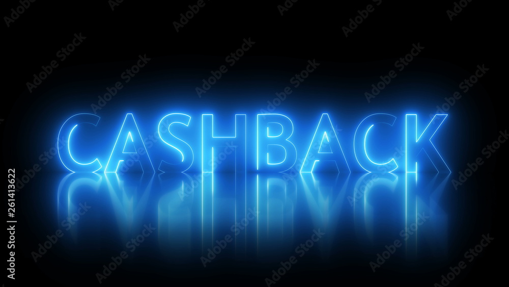 Poster cashback text with visual effect of electricity and illumination, 3d rendering computer generated ba