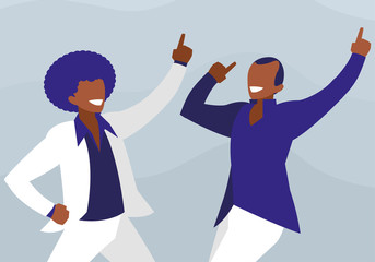 young black dancers couple disco style characters