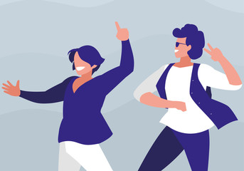 young dancers couple disco style characters