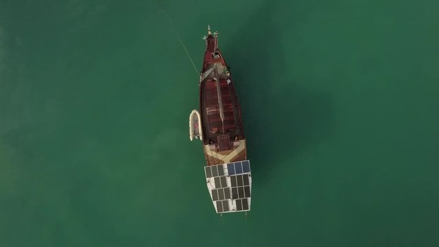 Aerial Scene of Junk Sail Boat Anchored - Birdsview circeling over -Koh Samui -Thailand