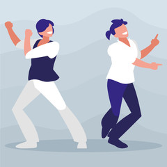 young dancers couple disco style characters