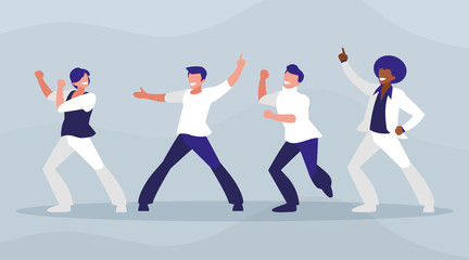 interracial dancers group disco style characters