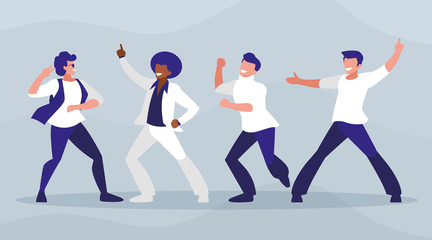 interracial dancers group disco style characters
