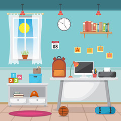 Student Children Study Desk Table Interior Room Furniture Flat Design