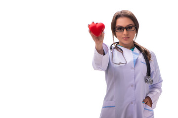 Young female doctor cardiologist isolated on white 