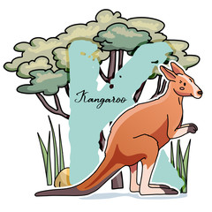 Alphabet letter K with cute kangaroo