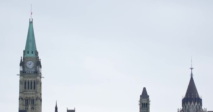 Parliament of Canada Peace Tower against overcast sky - March 15th 2019 Ottawa Ontario Canada