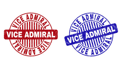 Grunge VICE ADMIRAL round stamp seals isolated on a white background. Round seals with grunge texture in red and blue colors.