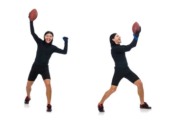 Man playing american football isolated on white